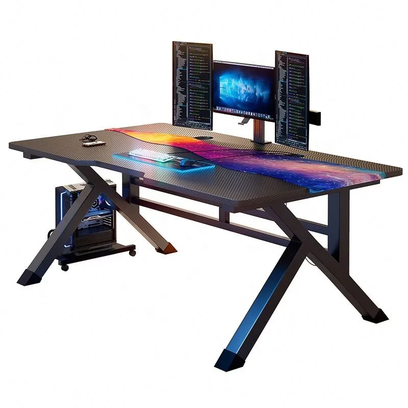 Partner Shaped Large PC Tables With RGB LED Lights Gaming Table