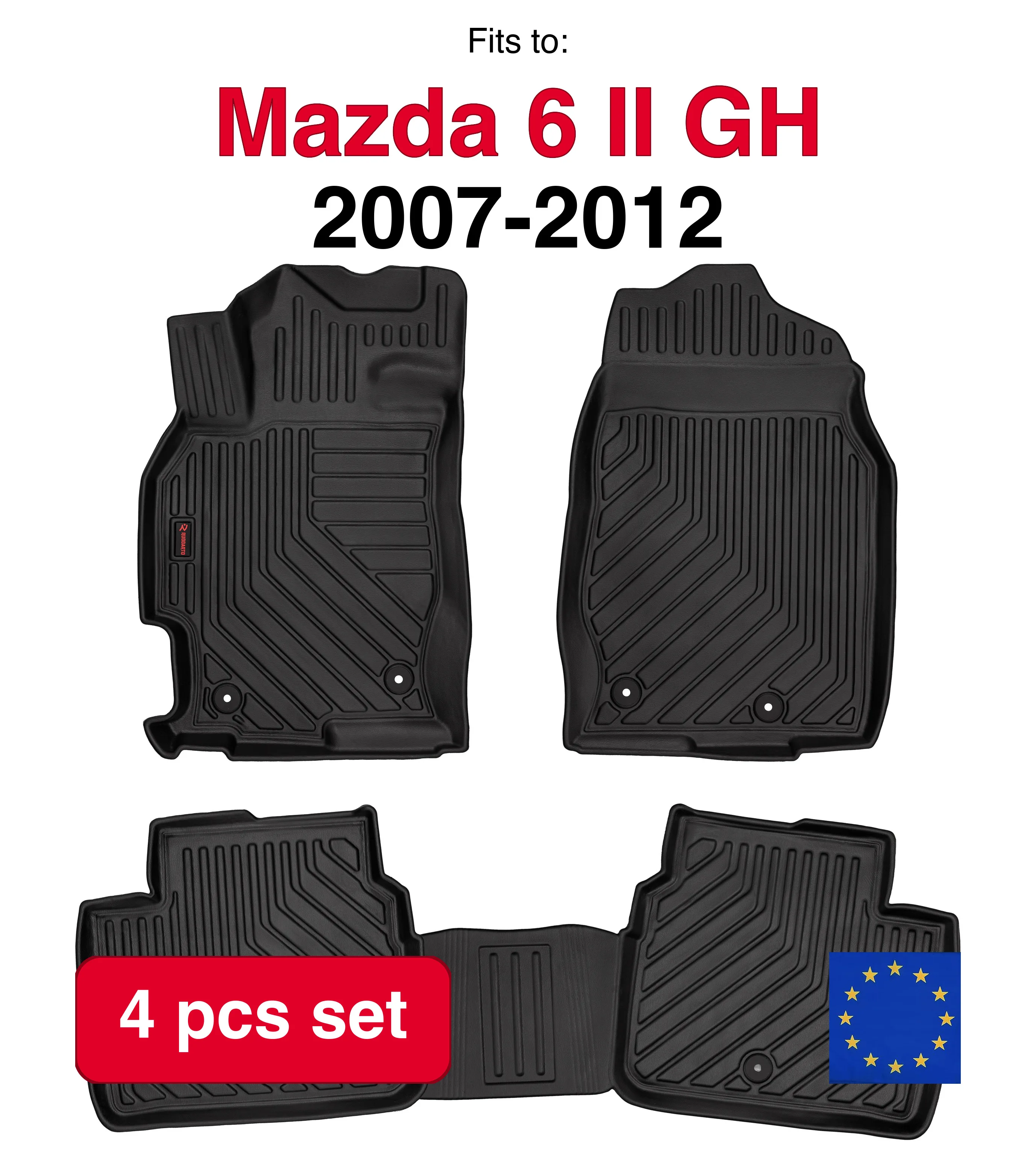3D rubberen autodeken voor Mazda 6 II GH Sedan Liftback Hatchback (2007-2012) - Zwart Fit (4 stuks)