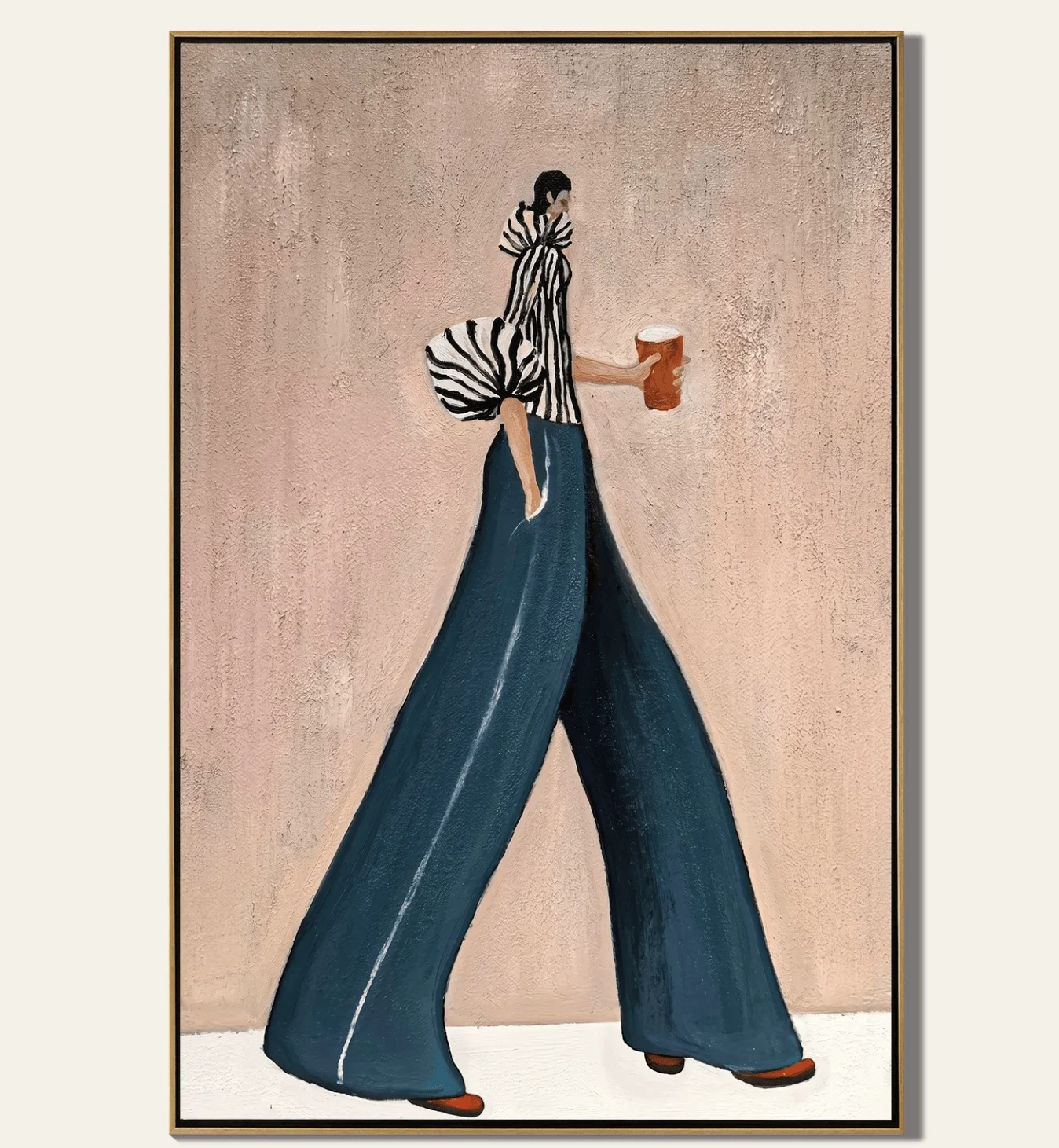 The Urban Stride Zebra Striped Teal Figures Painting Wall Art Canvas Prints Posters Decor Chic Dusty Pink Living Room Art