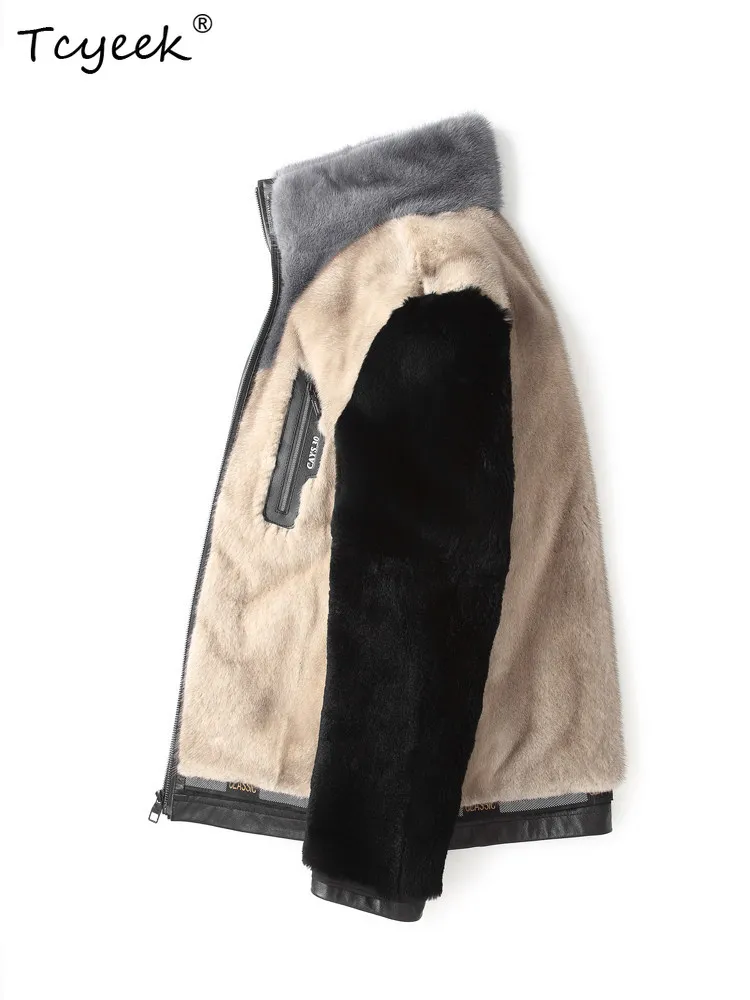 Tcyeek Natural Sliver Blue Mink Coat Men Calfskin Real Leather Jacket Man Clothing Real Fur Winter Jacket Fashion Куртка Мужская