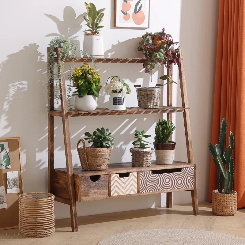#Solid wood succulent flower stand shelf balcony stepped high-end living room flower Multi-layer storage rack Household furnitur