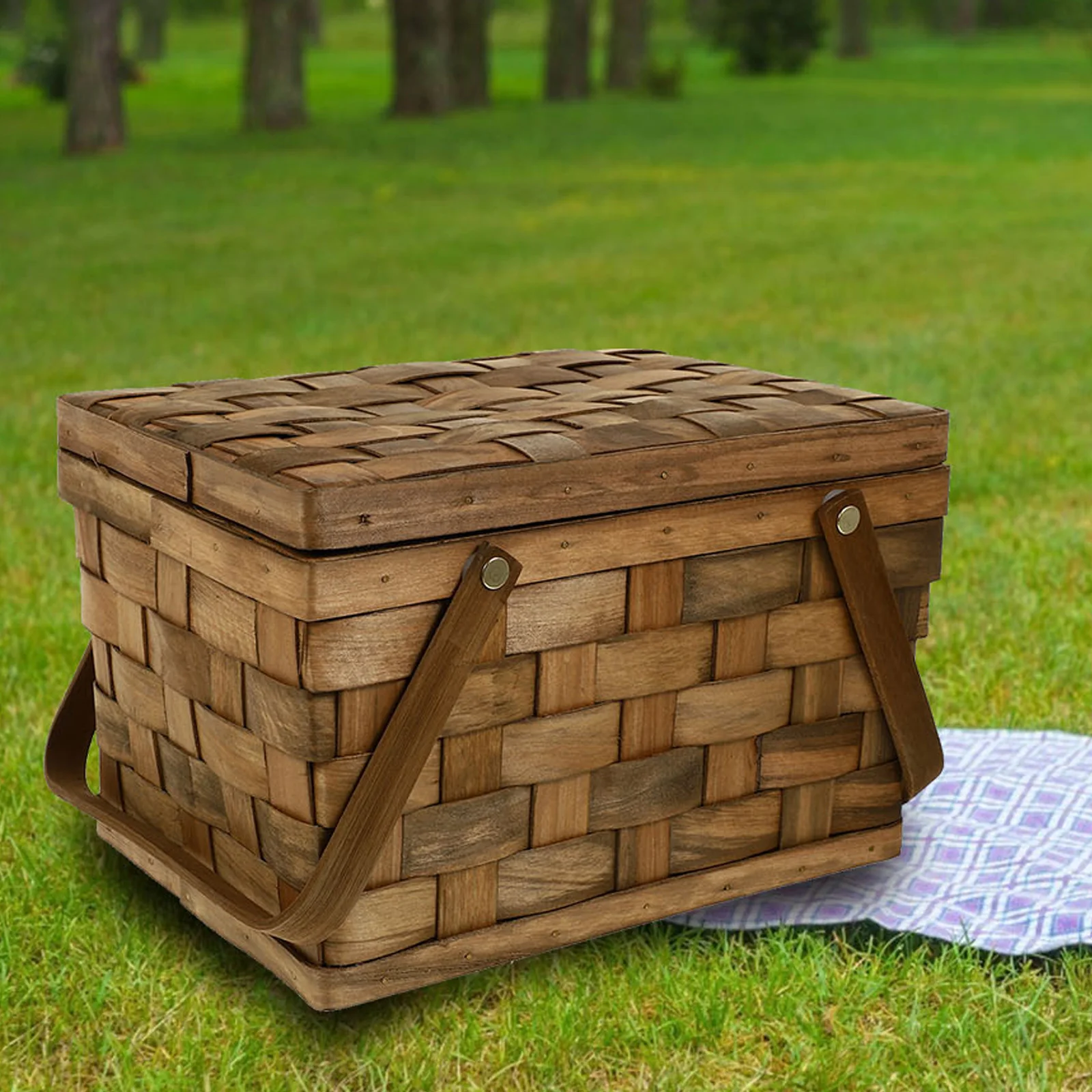 

Handmade Woven Storage Basket Coffee Color Delicate Home Decor Sundries Basket Lid Portable Picnic Use Strong Safe Bread Snacks