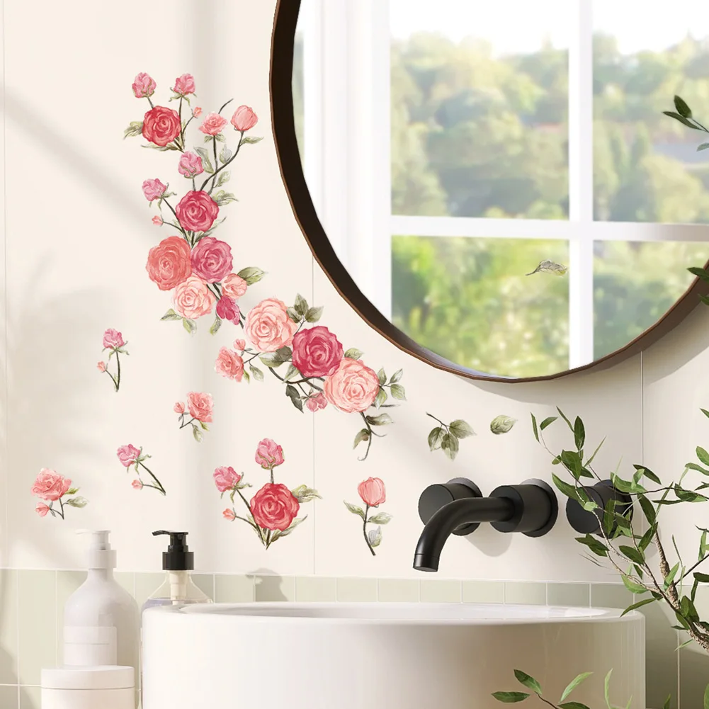 Pegatina de pared de hermosas flores, fondo de sala de estar, decoración del hogar, calcomanías, decoración de espejo de baño, Mural autoadhesivo