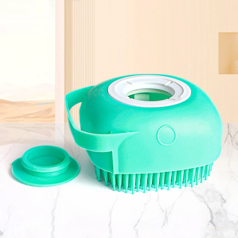 Dog Bathing Brush Pet Massage Brush Shampoo dispenser Soft Silicone Brush rubber Bristle for Dogs and Cats Shower Grooming Tool