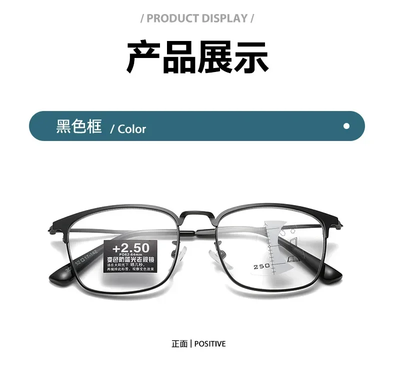 Multifunktionale Herren-Sonnenbrille, bequeme Lesebrille mit Grad 1,0 bis 4,0, photochrome Anti-Blau-Presbyopie-Brille – Detail 6