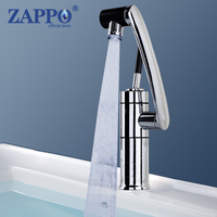 ZAPPO Bathroom Sink Faucet with 360 Swivel Arm Single Lever Hot Cold Water Mixer LED Faucet Deck Mounted 304 Stainless Steel Tap