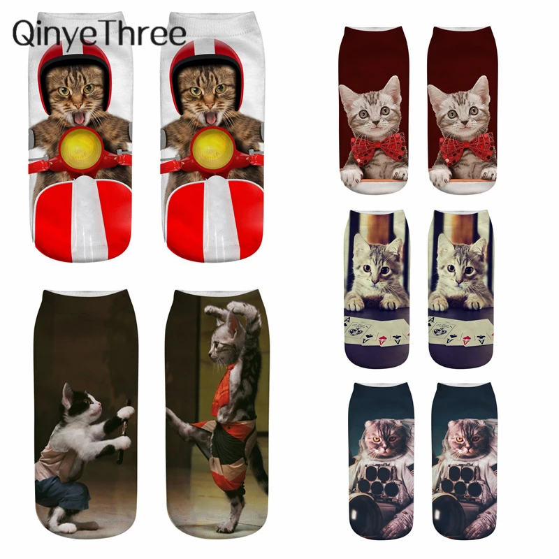 2024 new Unisex funny 3D printing Cat cosplay Character Socks women Fashion cartoon cat sox Astronaut boxer gentleman role