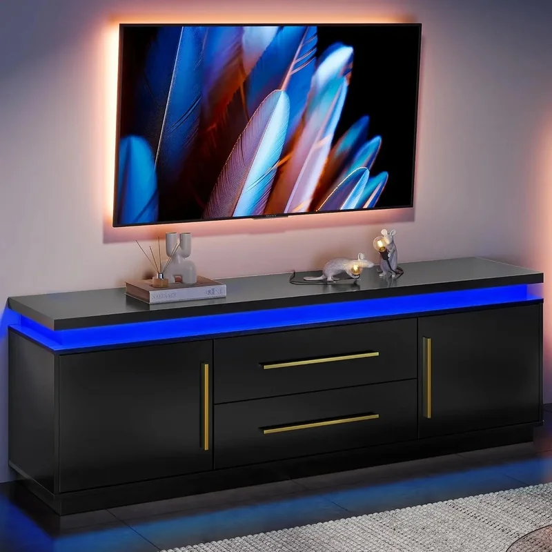 

67" TV Stand for TV up to 75" with LED Lights Sync to Music, Modern Entertainment Center and Media Console Table
