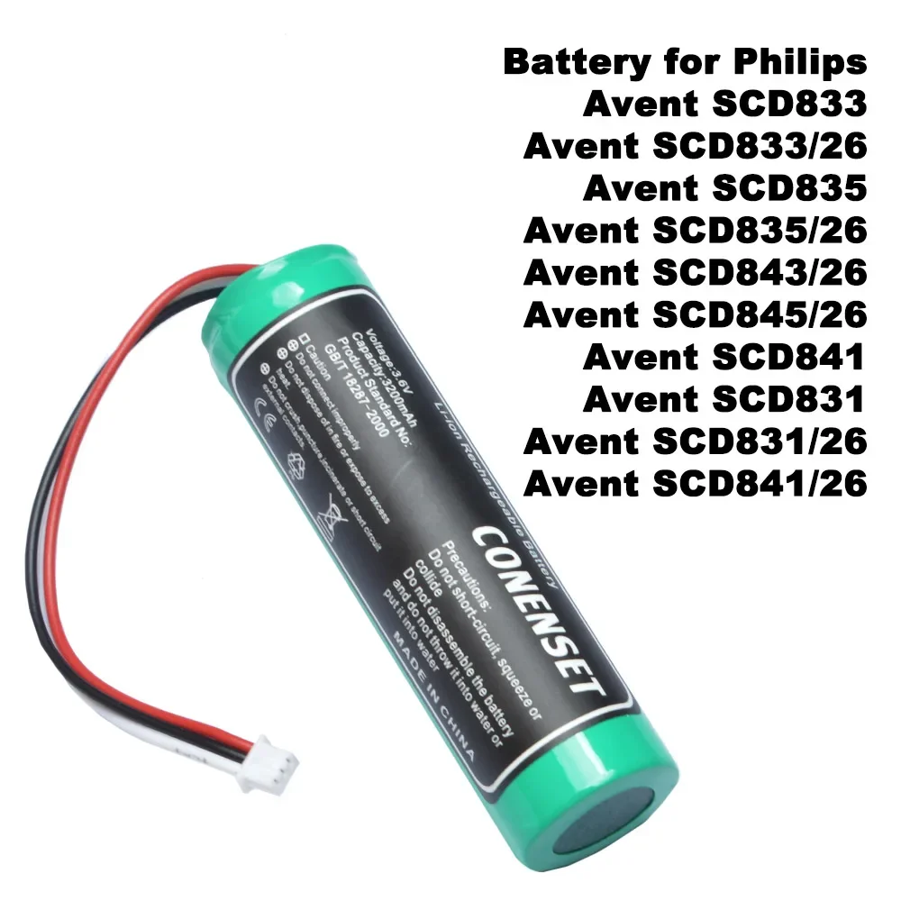 3.7V 3200mAh Replacement Battery For Philips Avent SCD833 SCD833/26  SCD835 SCD835/26 SCD843/26 Baby Monitor 1S1PBL1865-2.6