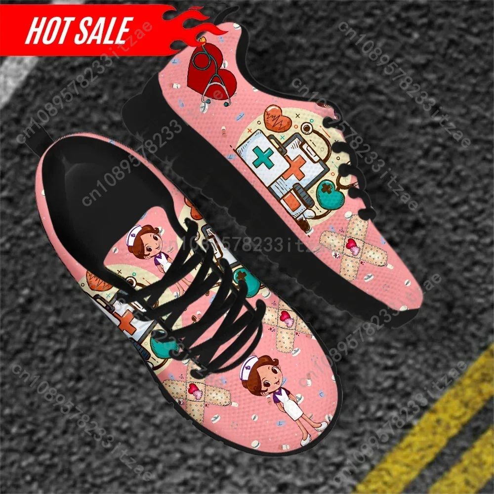 

Women's Nurse Sneakers Medical Print Flat Shoes for Female Nurse Girls Cartoon Pattern Footwear Zapatos Enfermera