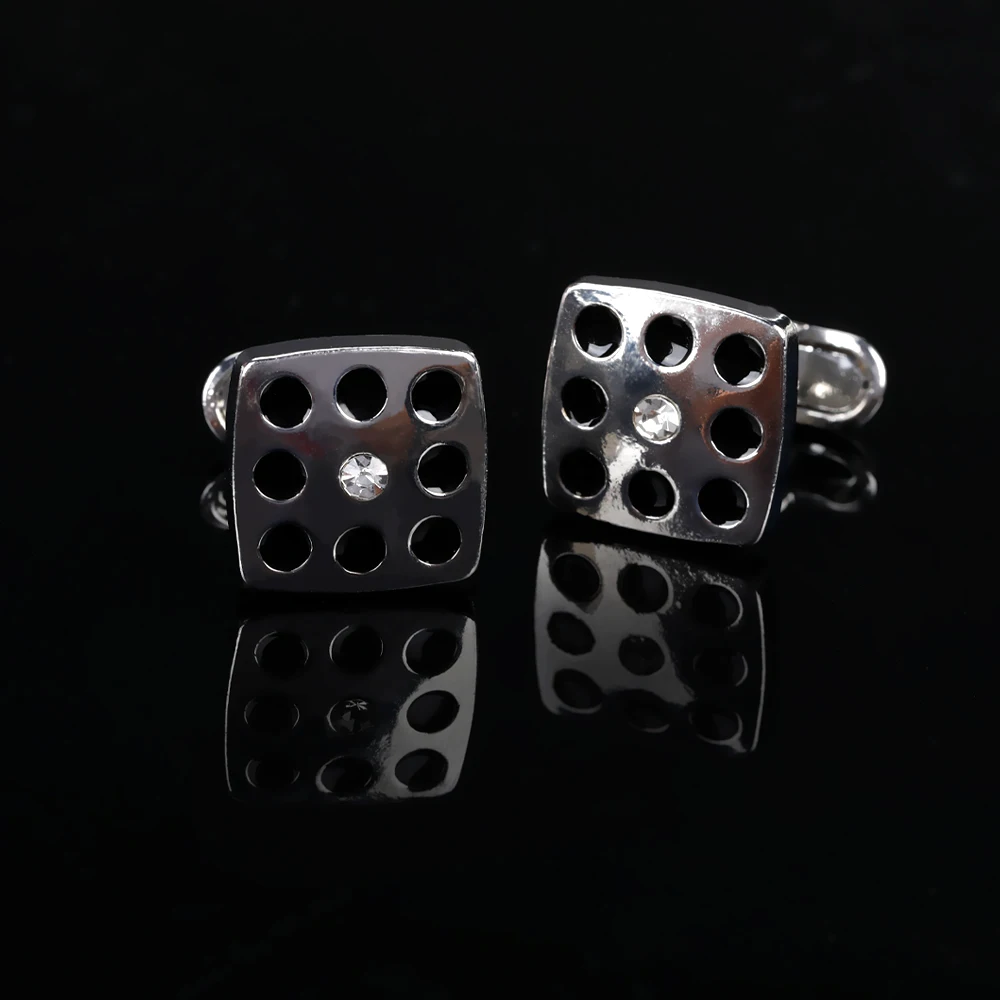 1 Pair Hiphop Cyrstal Dice Men Cufflinks Silver Tone 6 Points Sleeve Button For Boys Shirt Tuxedo Blouse Accessories