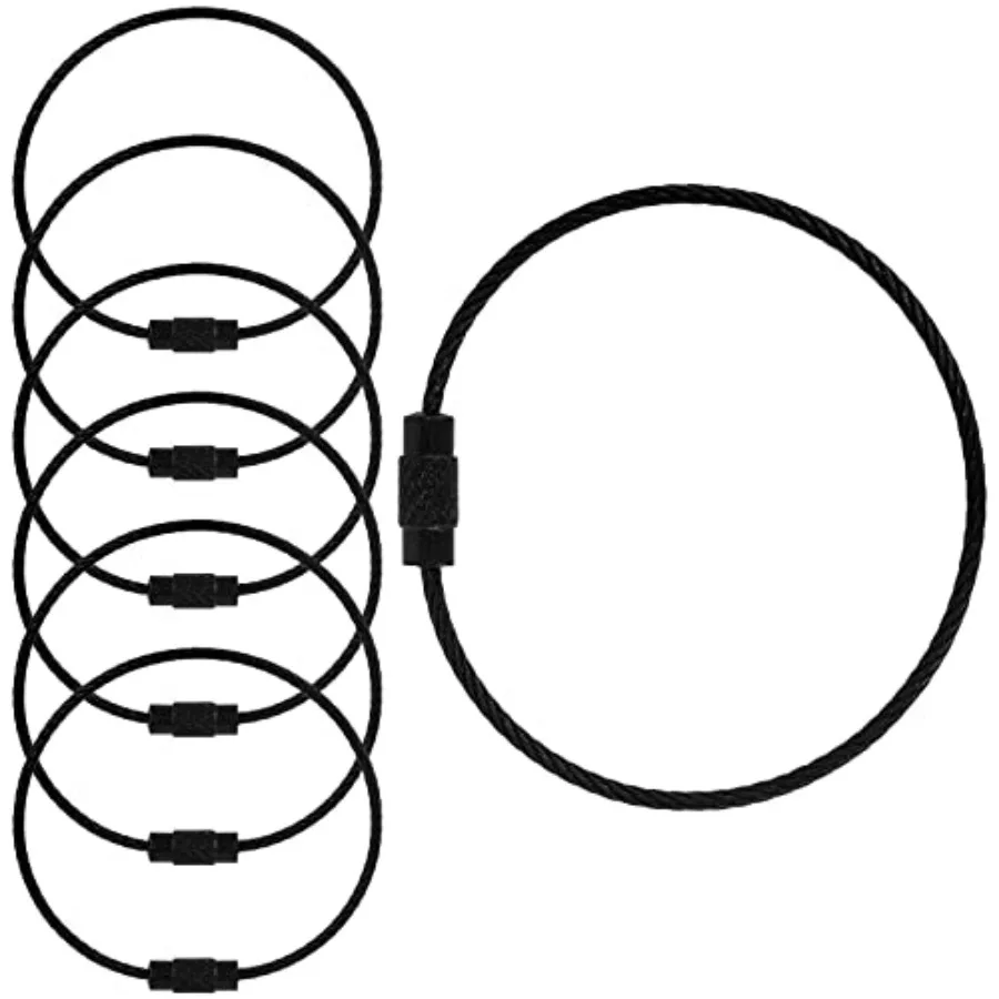 

BokWin Black Stainless Steel Wire Keychain, 1.5mm-5.9 Inch Metal Wire Ring for Luggage Tag Loops Cable Loop Ring