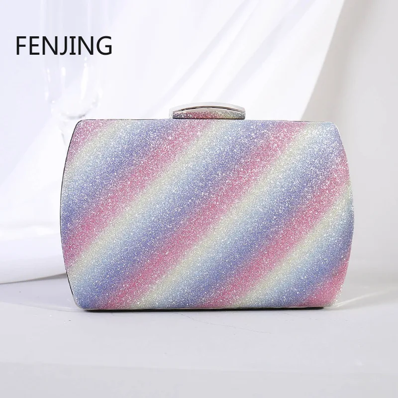 2023 New Dinner Bag Fashion Gradient Rainbow Print Evening Party Clutch Bag Women’s Small Purse Pillow Handbags Crossbody Bag