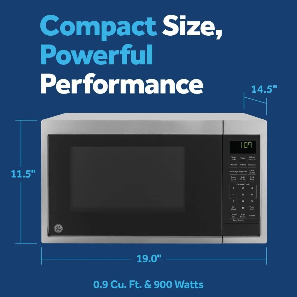 Compact 0.9 Cu. Ft. Stainless Steel Microwave Oven, 900W with 7 Auto Cooking Programs and Child Safety Lock, Ideal Kitchen Essen