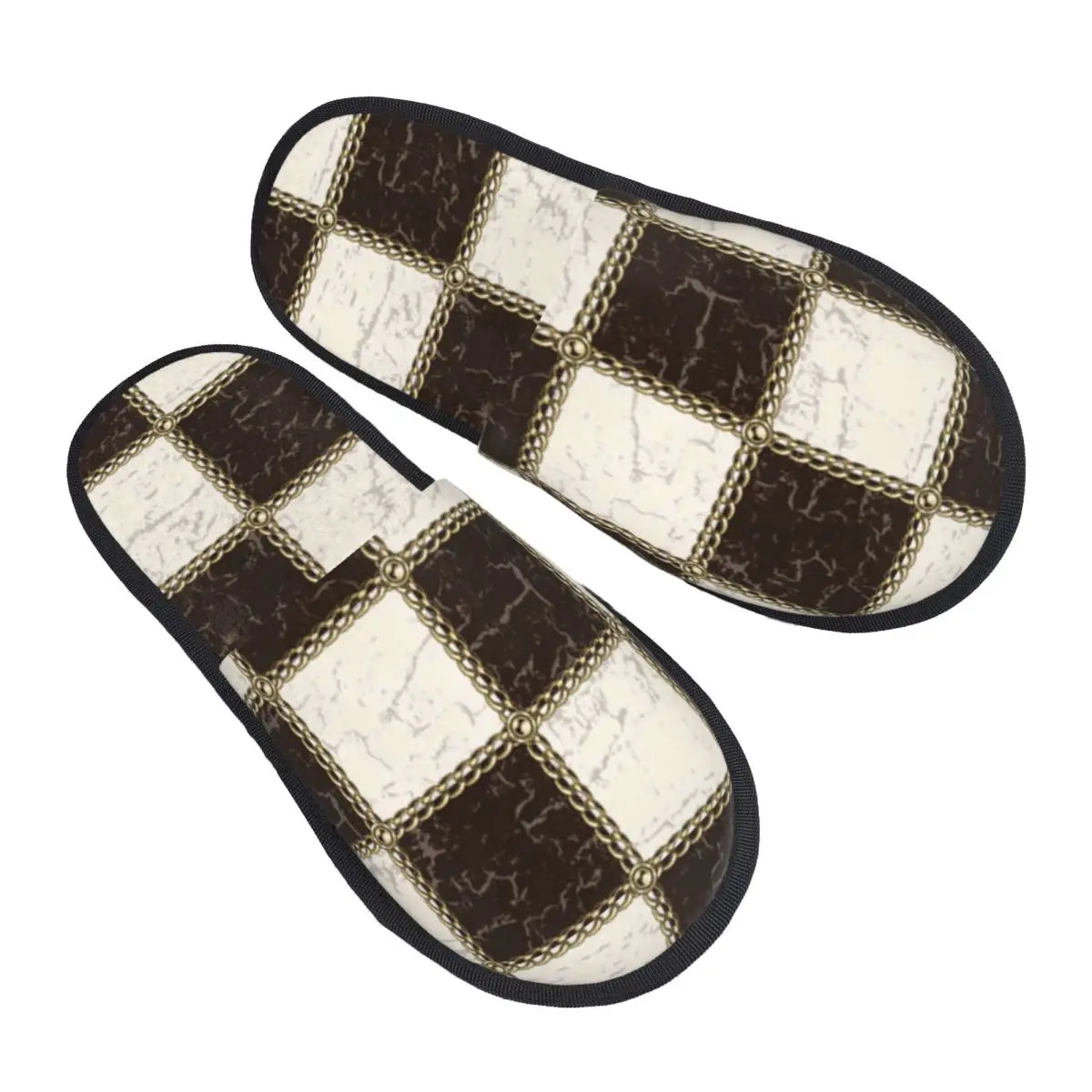 

Fur Slipper For Women Men Fashion Fluffy Winter Warm Slippers Chess Board Vintage Chains Beads House Shoes