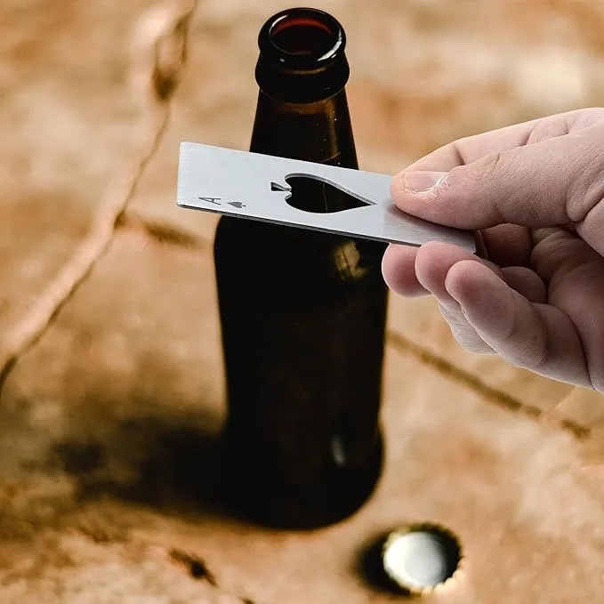 Credit Card Size Ace Spades Bottle Opener, Brushed Stainless Steel Slim Wallet Portable Poker Card Beer Opener, Novelty Pocket Bar Tool for Daily Bar & Party Use