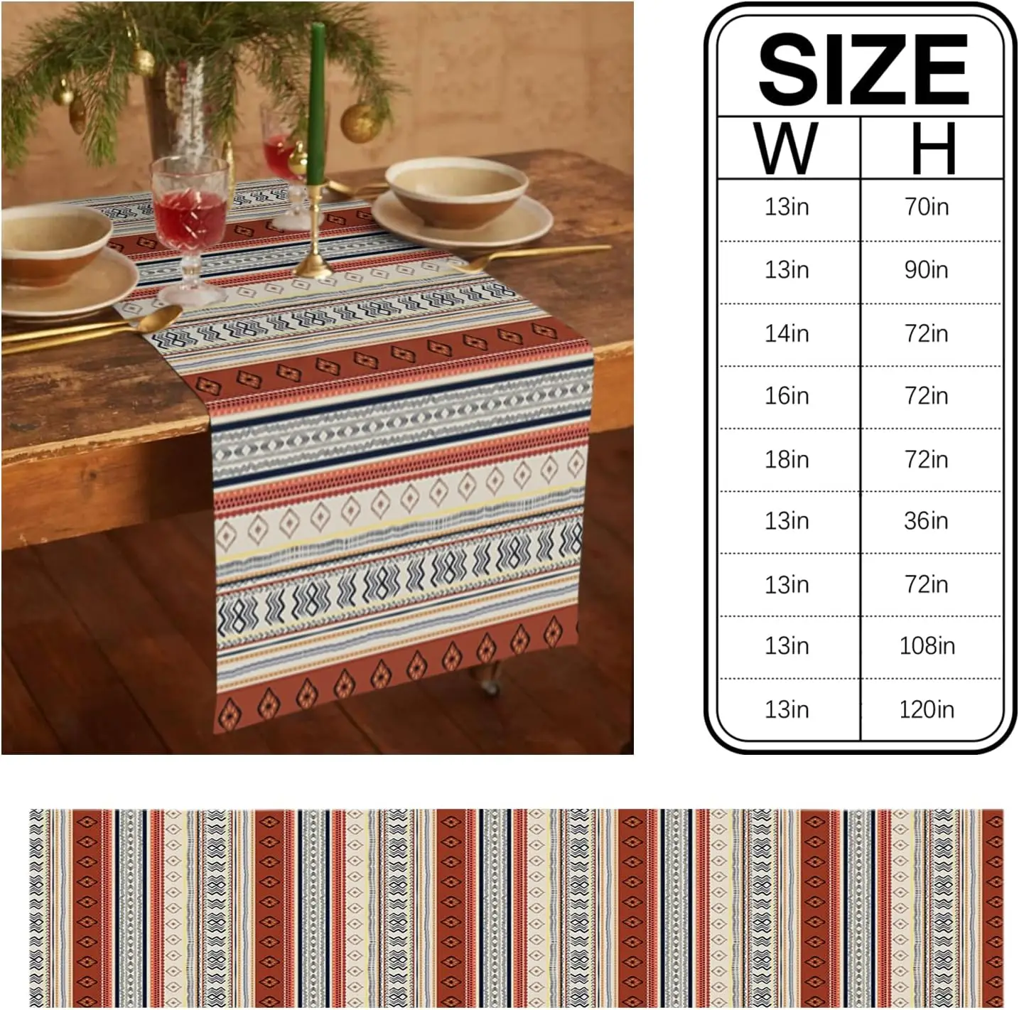 Boho Western Aztec Geometric Linen Table Runner Holiday Party Decorations Bohemian Stripes Kitchen Table Runner Party Decor