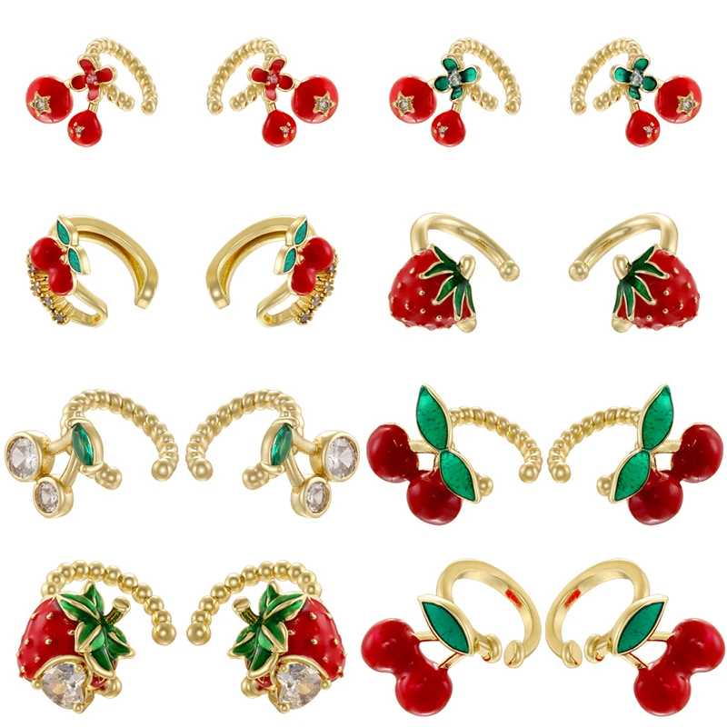 ZHUKOU 8 Styles Fruit Series Ear Clips Red Cherry Strawberry Safe No Piercing Jewelry Ladies Jewellery Gift 1 Pair:VE1654-VE1660