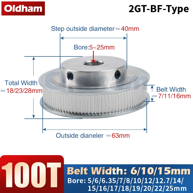 

Зубчатый шкив 100 зубцов 2GT, отверстие 5/6/6.35/8/10/12/12.7/15/16/17/18/19/25 мм для GT2 открытый синхронный ремень Ширина 6/10/15 мм 2 м 100 т