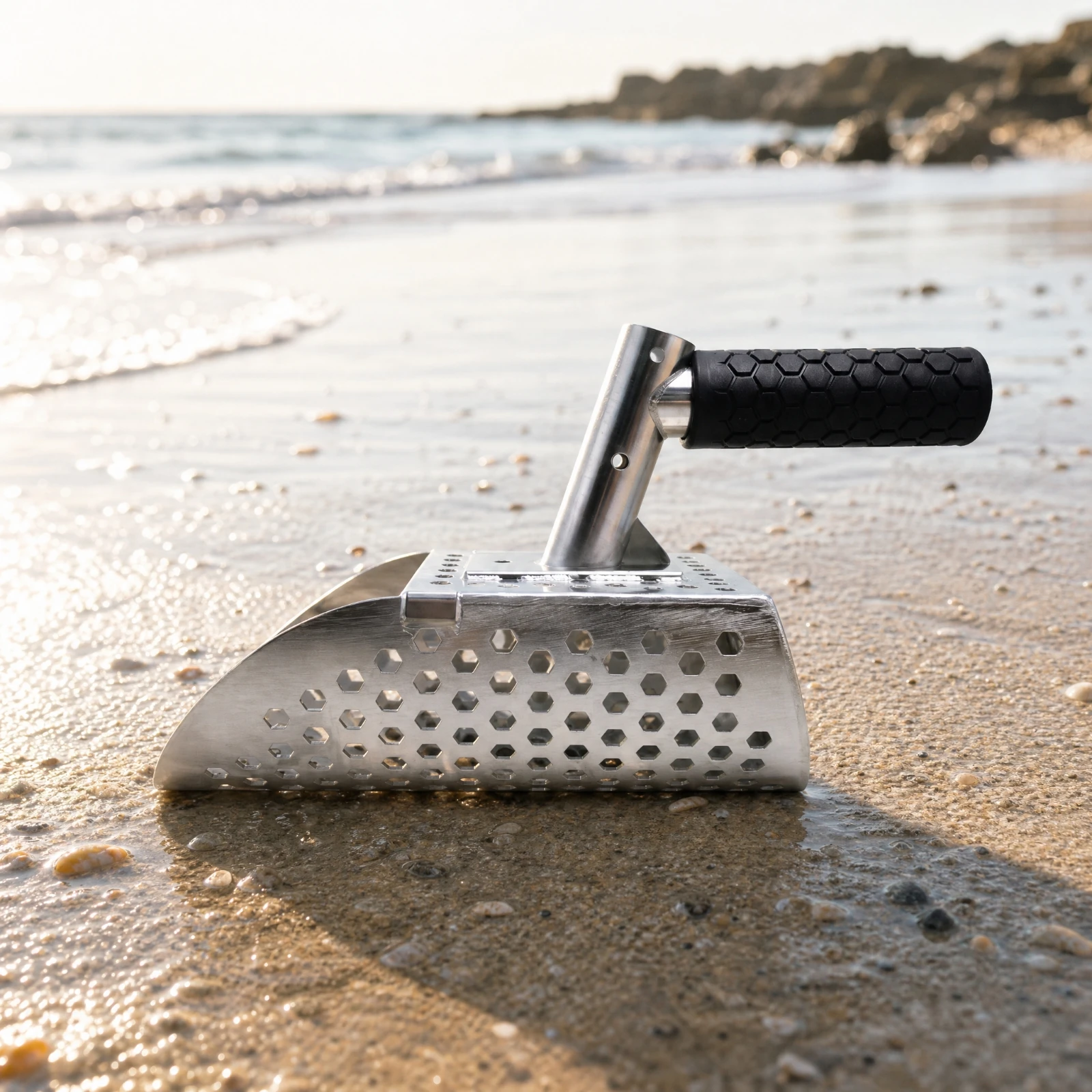 Hexagonal Screen Sand Scoop Sturdy Metal Sand Scoop Sifting Tool Rugged Ergonomic for Beachcombers, Beachcombing