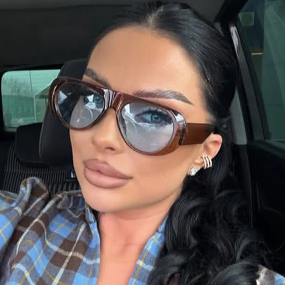 Gafas de Sol Ovaladas Pequeñas de Marca de Lujo con Montura Grande y Parte Superior Plana para Mujer y Hombre, Gafas de Sol Vintage de Moda, Estilo Punk, Piloto, con Protección UV400