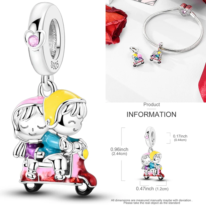 925 Sterling Silber Liebesherz Paar Familie Rose Motorrad Charm-Perlen DIY Armband Halskette Jubiläumsgeschenk für Frauen – Detail 23