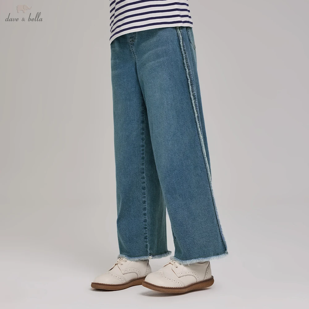Dave Bella Children Autumn Wide Leg Jeans Loose Casual 7-13 Years Teen Girls Straight Pants Elastic Trousers DK3262540