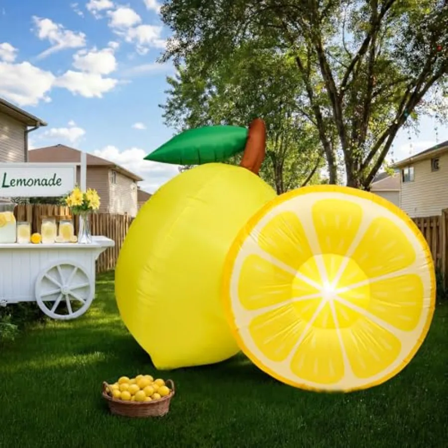 5.9ft Inflatable Lemon for Lemonade Stand Outdoor Decorations Giant Blow up Lemon with LED Lights for Lemonade Stand Store Deco