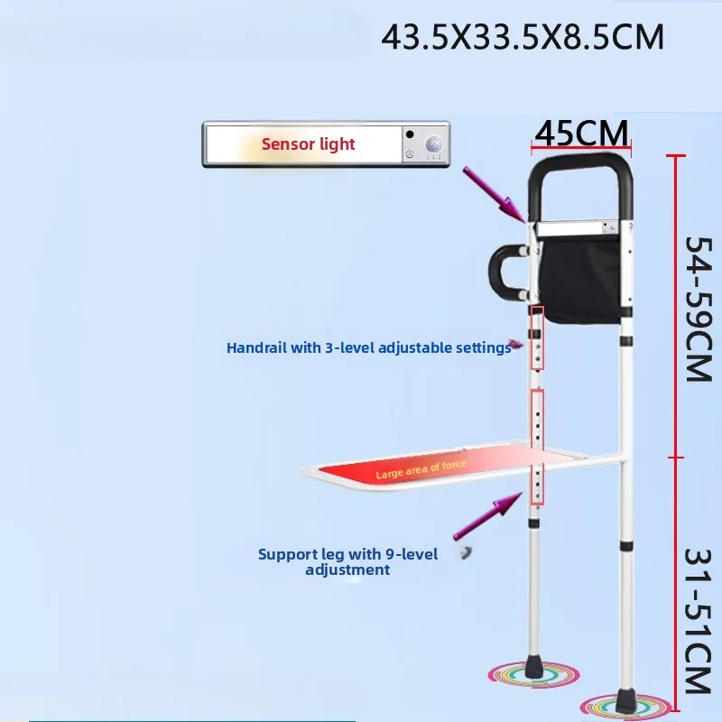 Bedside Assist Rail for Elderly Adjustable Safety Handrail for Sitting Up Bed Guard Rail Bed Assist Bar with Hand Grip