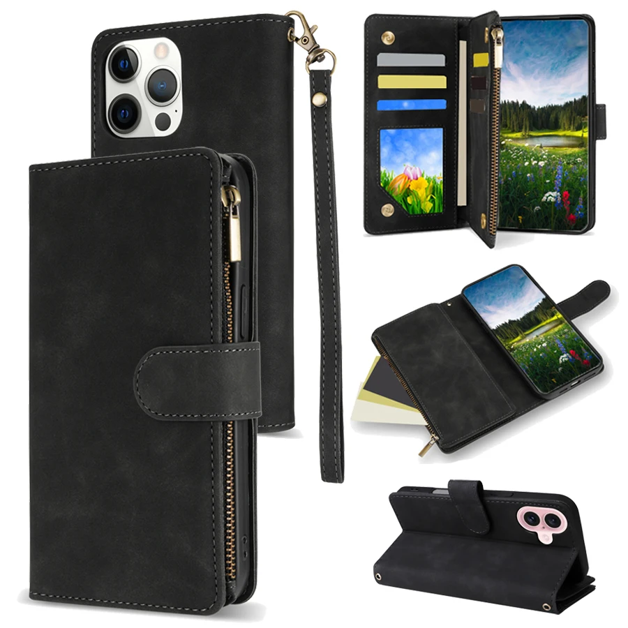 Multi-card Slot Zipper Wallet Magnetic Flip Leather Case For Samsung Galaxy A16 A17 A26 A27 A36 A37 A55 A56 A57 S26 Ultra S25 FE