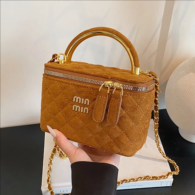 

Зимняя стеганая сумка-коробка на цепочке 2025 года, женская винтажная сумка с верхней ручкой, шикарная сумка через плечо «день-ночь», повседневная сумка-слинг