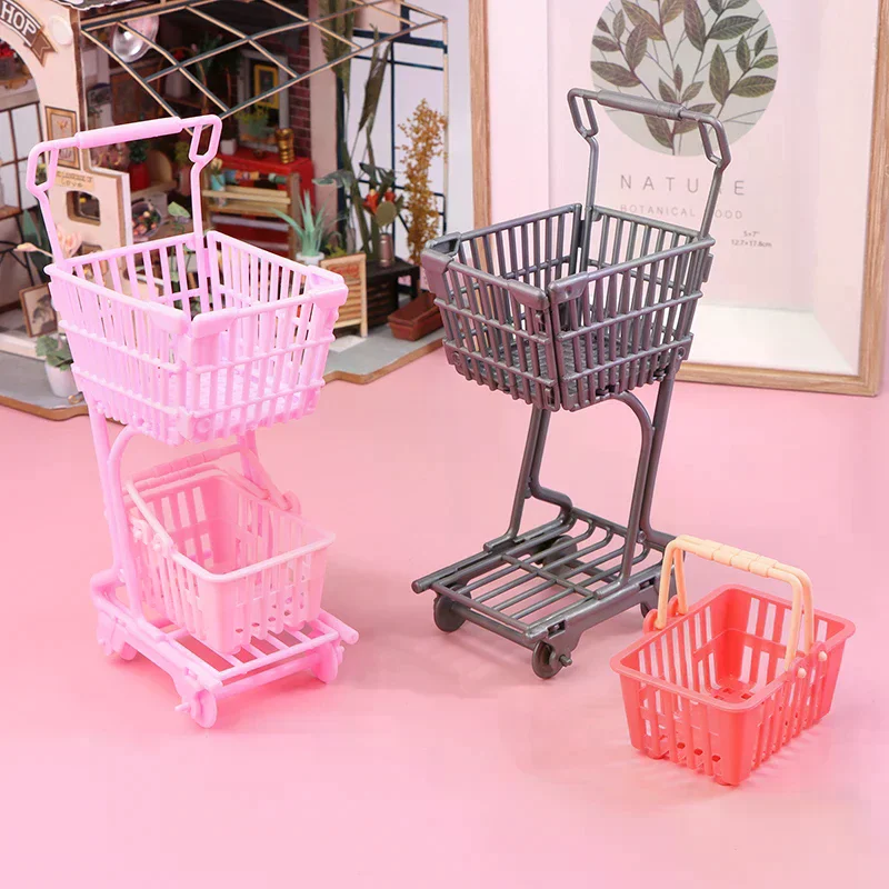 

Pretend Supermarket Shopping Accessory, 1/12 Dollhouse Mini Shopping Cart Toy Model