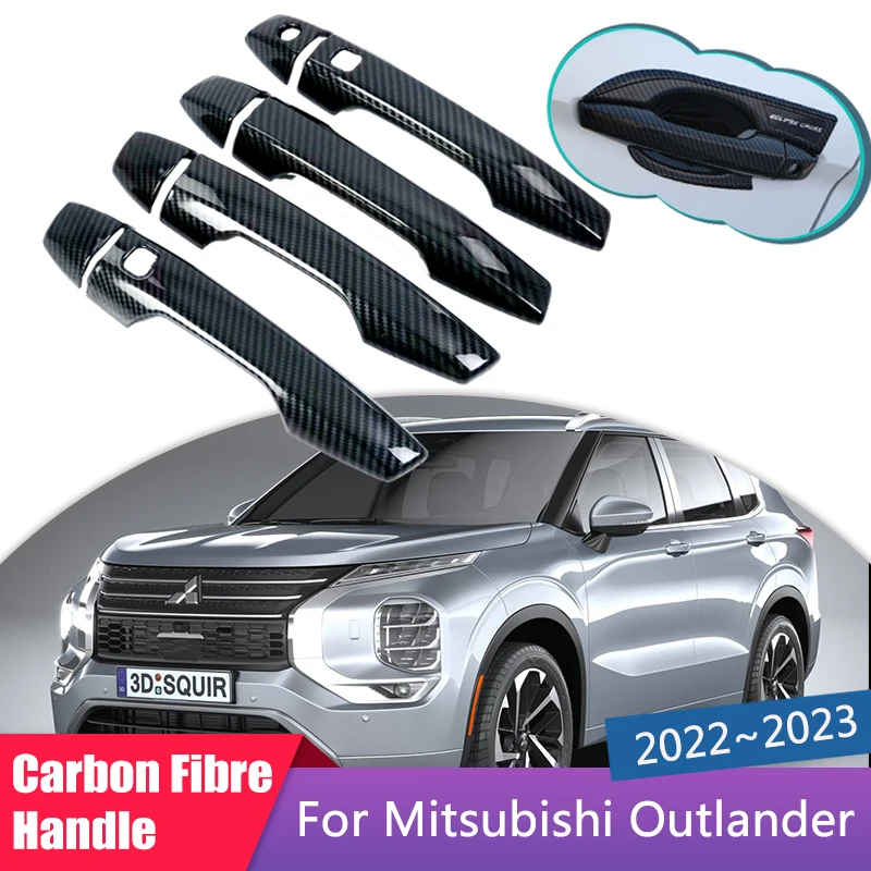 Carbon Fiber Outer Door Handle Cover for Mitsubishi Outlander 4 GM GN 2022 2023 Airtrek Car Accessories Styling Stickers Trim