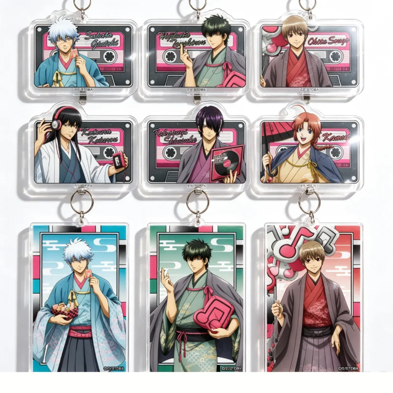 Anime Gintama 6cm Sakata Gintoki Kagura Sadaharu Shimura Shinpachi Acrylic Pendant Keychains Bag Decorations Animation Periphera
