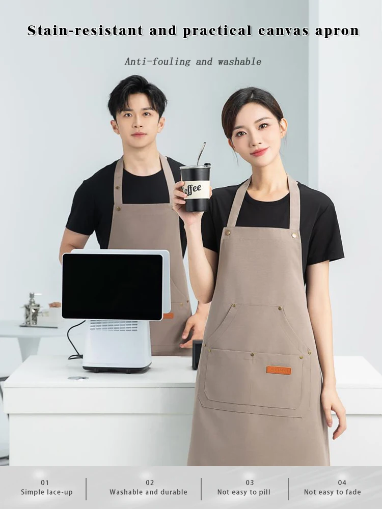 

Commercial Waterproof Canvas Neck Apron Adjustable Waist Ties Durable Fabric for Supermarket Fruit Stand and Grocery Store Staff