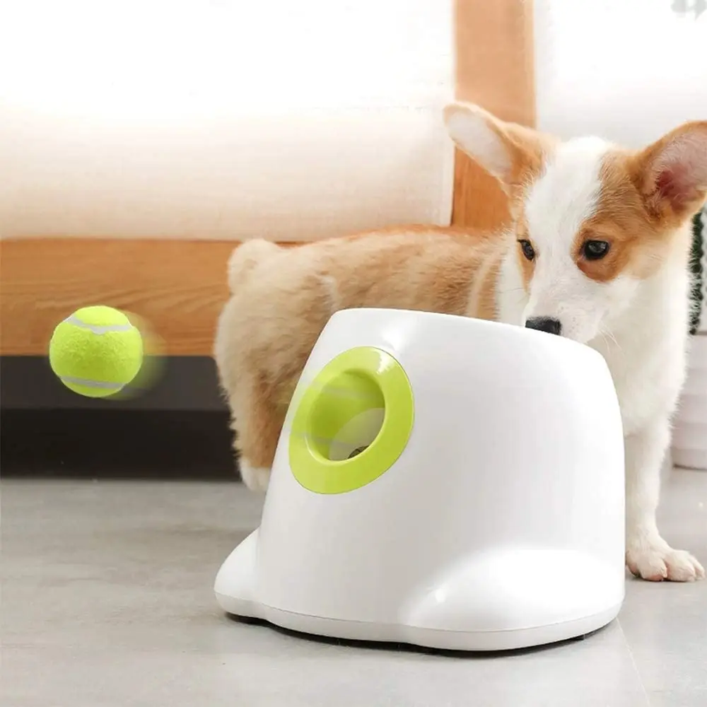 

Interactive Dog Ball Launcher Automatic Thrower Machine Hyper Fetch Tennis Ball 3/6/9m Section Emission with 3 Balls Pet Toys