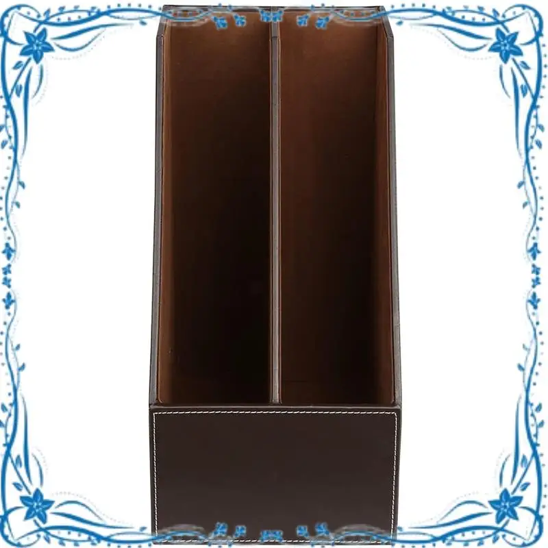 

PU Leather Desktop File Folder Organizer And Document File Stand Journals Magazine Holder Rack 2 Slots