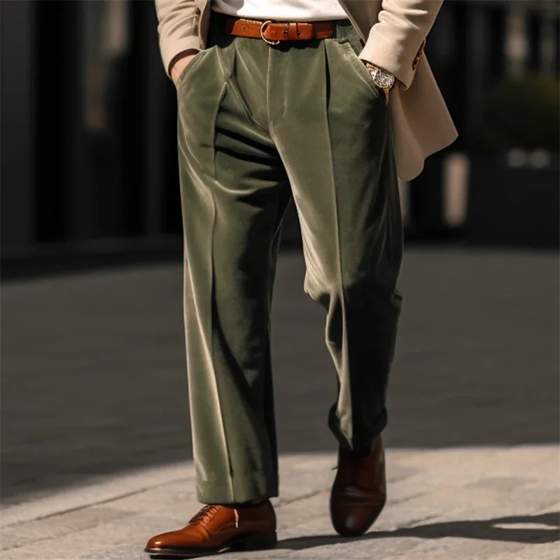 Male Four Seasons New Fashion Pants Clothes Men's Solid Color Simple Basic Casual Trendy Daily Straight Wide Leg Suit Trousers