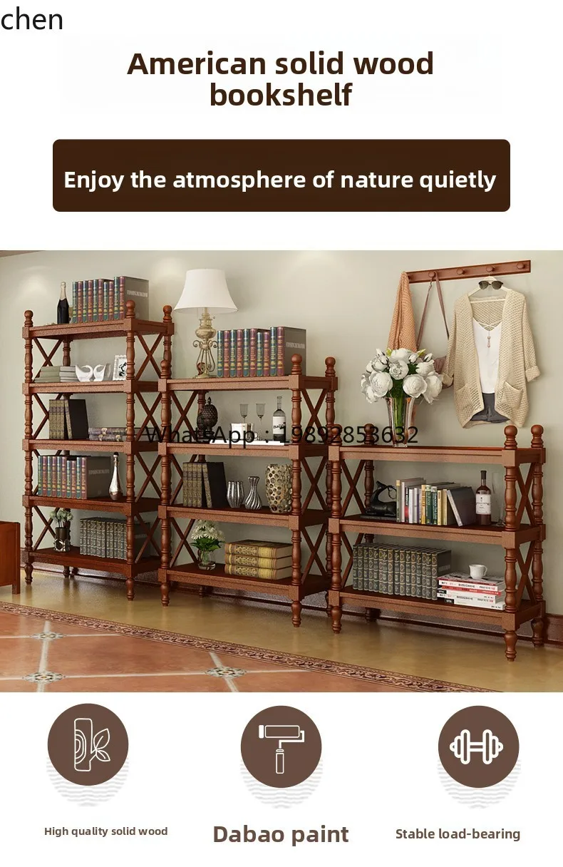 

solid wood bookshelf living room floor bookcase household multi-layer shelf storage small partition cabinet