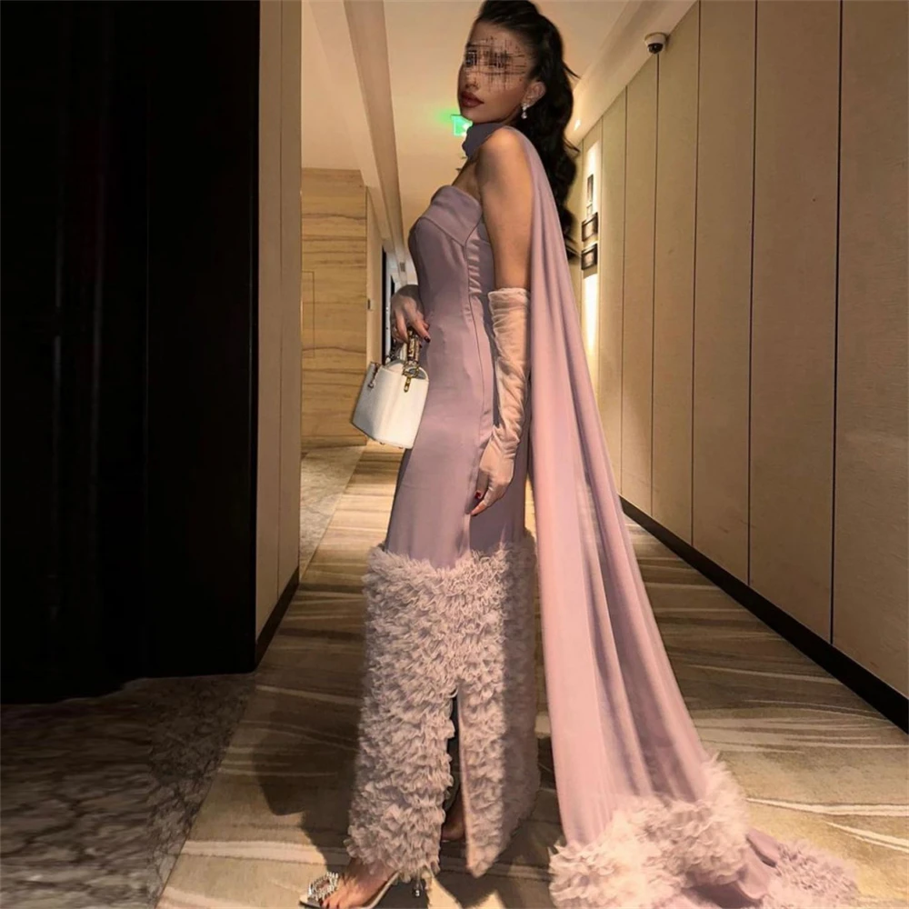 Fashion Strapless Tulle Mermiad Tiered Satin Formal Occasion Prom Dresses Floor Length Women Evening Party Dress فساتين السهرة