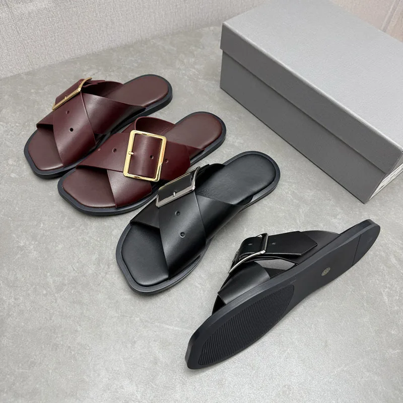 

Новинка лета 2029, женские сандалии на плоской подошве с открытым носком, женские тапочки с пряжкой из натуральной кожи, повседневная обувь, Zapatos De Mujer