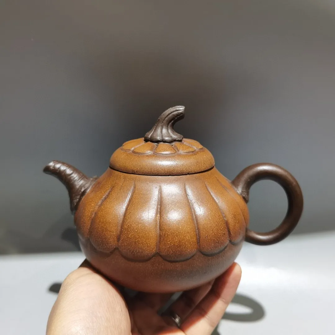 

7"Chinese Yixing Purple Clay Teapot Pumpkin pot Teapot Pot Golden Melon Water Bottle Tea Maker Office Amass wealth Ornaments