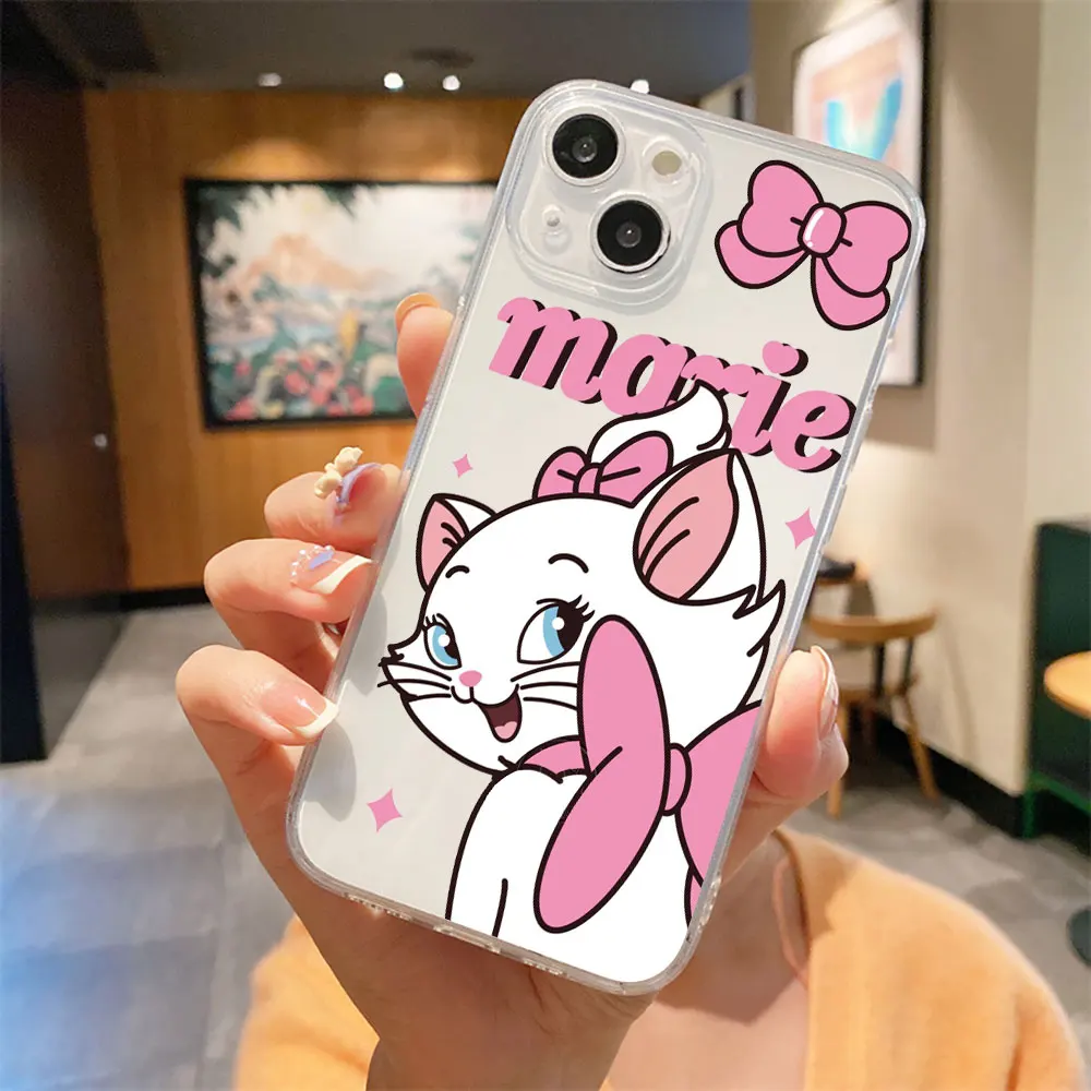 Disney Cute Marie Cat Clear For iPhone 15 Pro Max Case For iPhone 11 12 13 14 Pro Mini XS Max XR X SE 8 7 6 Plus Cover Funda