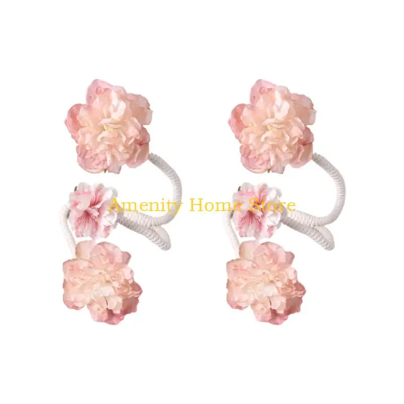 F26C Pack of 2 Charm Double Layer Curtain Bands with Flower Embellishment Adjustable Curtain Tiebacks Great for Various Space