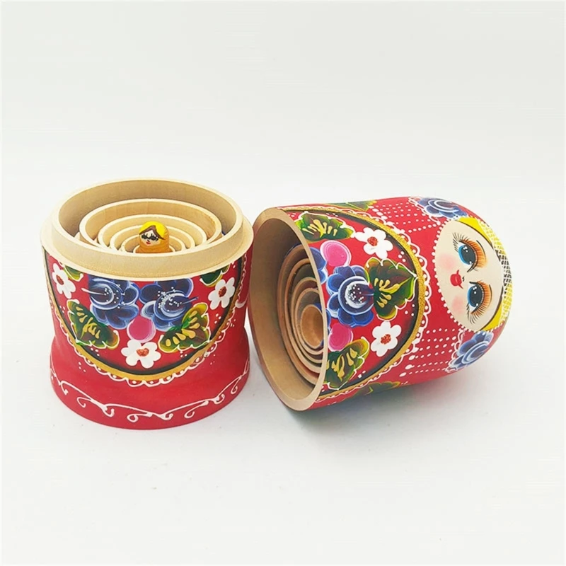 7 Layer Russische Stapelpop Handgeschilderde Nesting Doll Matryoshka Speelgoed Met Volkskunst Ontwerp Voor Kinderkamer Decors