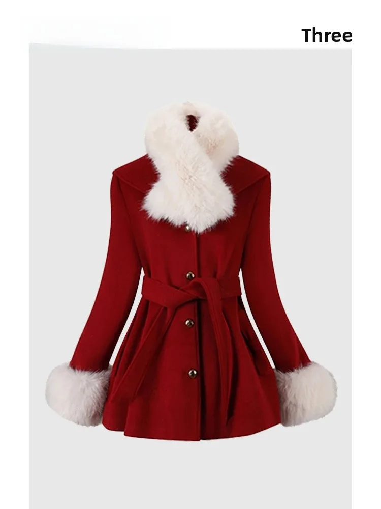 

HEZA Fro Coat Women's Winter Outerwear with Fur Collar Waist-Cinching Kimono Sle Jaet And Dr Set for plus Size Ladies