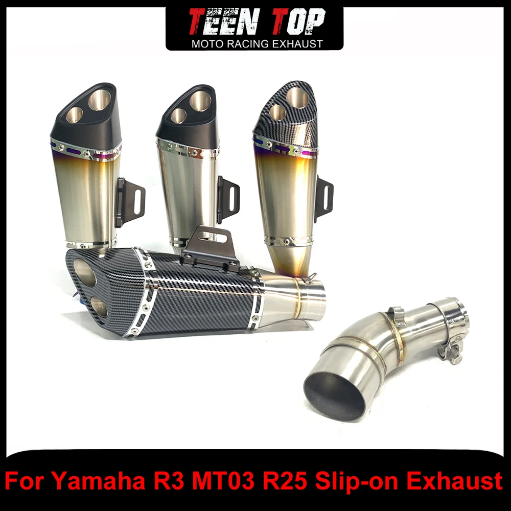 

Для YAMAHA R3 MT03 R25 надеваемая выхлопная труба выхлопной трубы мотоцикла, глушитель 51 мм MT03, средняя соединительная труба из нержавеющей стали