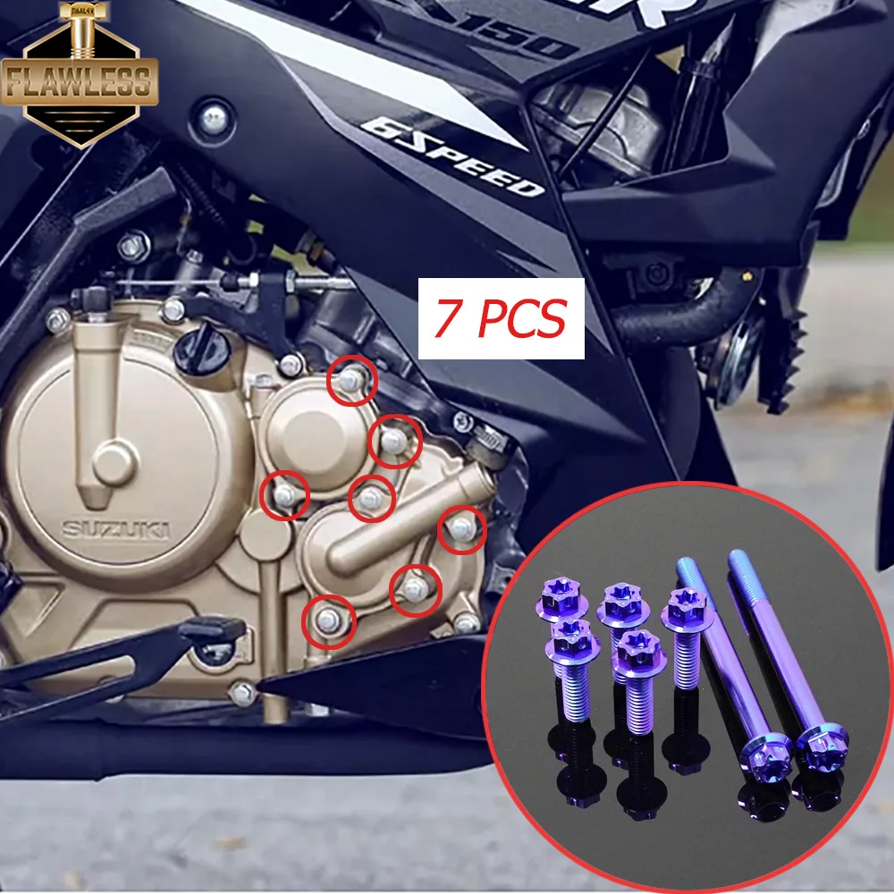 FLAWLESSTI Gr5 CNC Titanium Bolts Crankcase Disc Engine Oil Duo Cap Lever Bolts For Suzuki Raider 150 Fi Raider 150 Carb