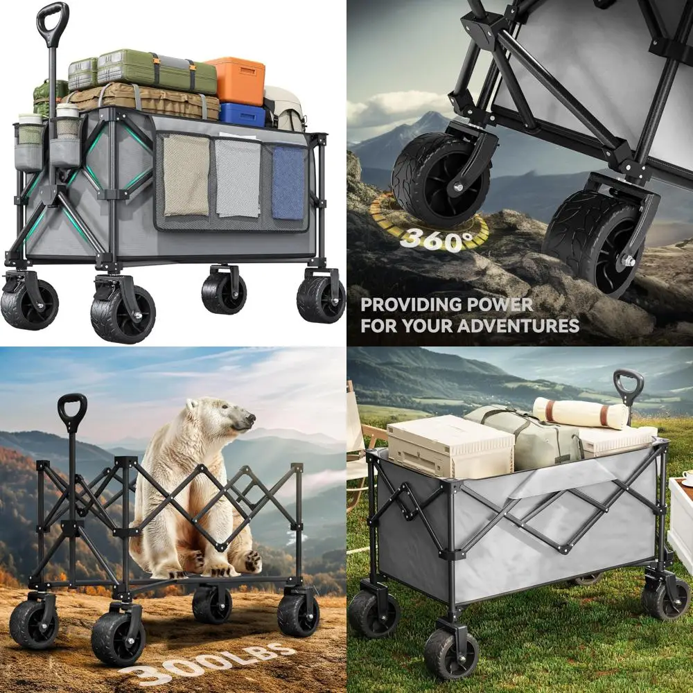 

Large 300Lbs Capacity Collapsible Utility Wagon with All-Terrain Wheels for Beach and Outdoor Adventures