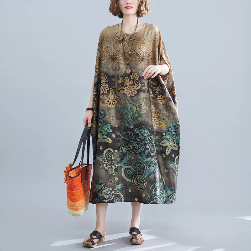 

Большие размеры Свободный крой круглый Ne Silk Dr Цветочный принт Макси Повседневная удобная женская одежда больших размеров Faion Summer Dr